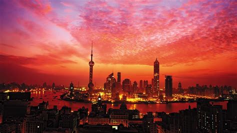 Sunset Buildings Skyscrapers Shanghai Sky Wallpaper 1920x1080 45609