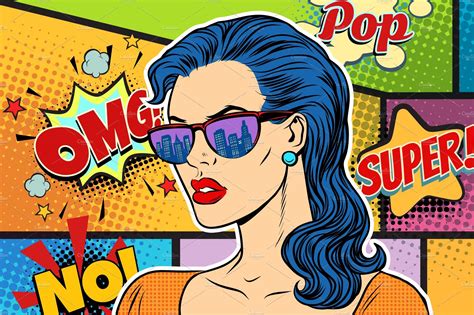 Pop Art Beautiful Woman In Sunglasses ~ Illustrations ~ Creative Market