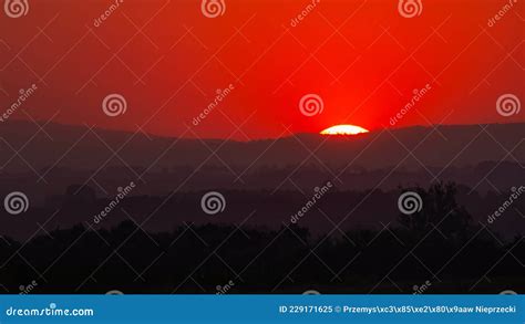 A Bloody Sunset Over The Fields Stock Image Image Of Nature Sunset