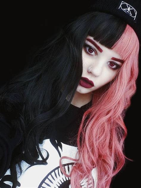 Half Pink Half Black Rainbow Wavy Synthetic Lace Front Wig