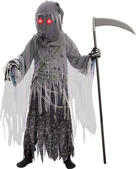 Soul Taker Child Reaper Costume With Glowing Eyes For Halloween Trick
