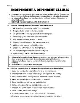 Independent & Dependent Clauses - Worksheet & Answer Key by Robert's