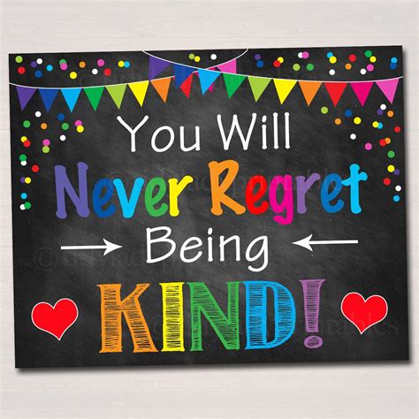 Classroom Kindness Poster Never Regret Being Kind Throw Etsy School
