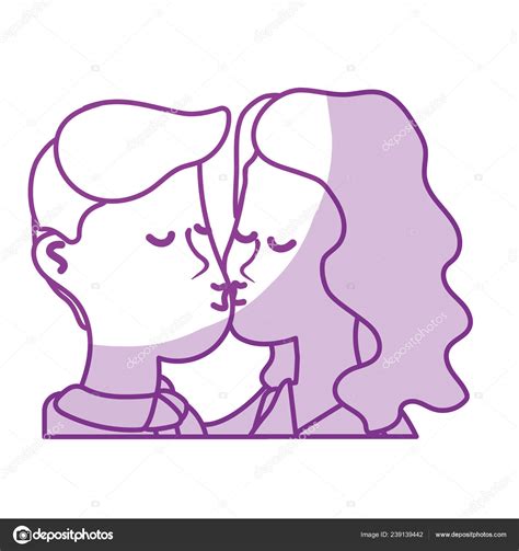 Silhouette Cute Couple Kissing Romantic Scene Vector Illustration Stock