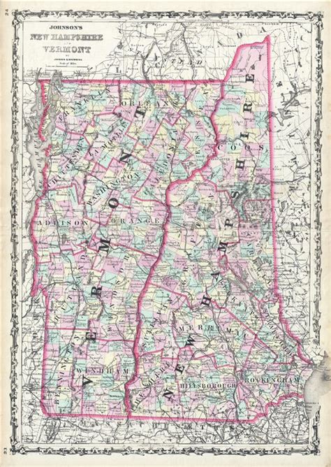 Johnsons New Hampshire And Vermont Geographicus Rare