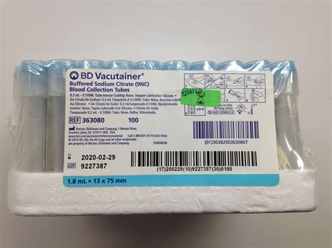 BD 363080 Vacutainer Buffered Sodium Citrate 9NC Blood Collection