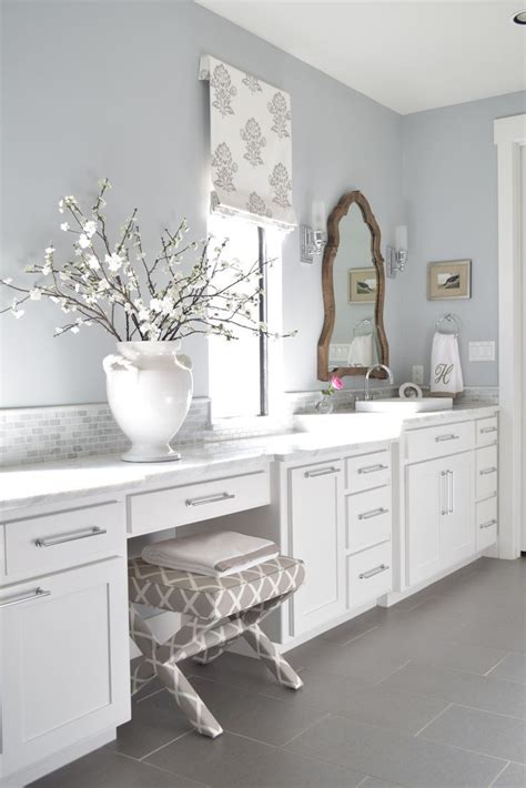 Neutral Elegant Bathroom With White Cabinets White Bathroom Cabinets