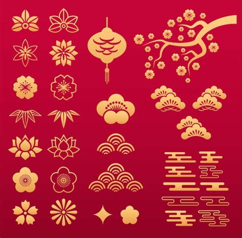 Premium Vector Chinese Pattern Asian Gold Floral Ornaments And
