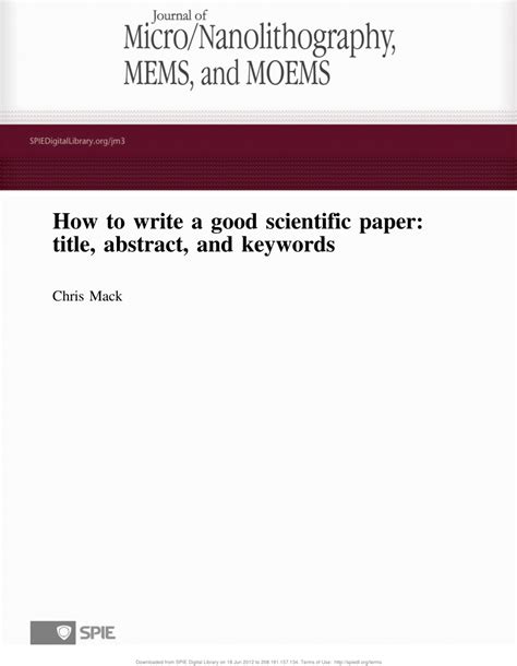 Pdf How To Write A Good Scientific Paper Title