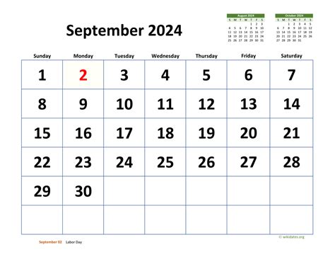 September 2024 Calendar With Extra Large Dates