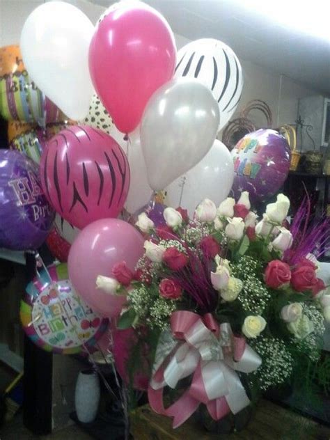 6 Dozen Pink And White Roses And A Giant Balloon Bouquet To Say Happy