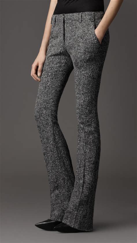 Lyst Burberry Stretch Tweed Flared Trousers In Gray