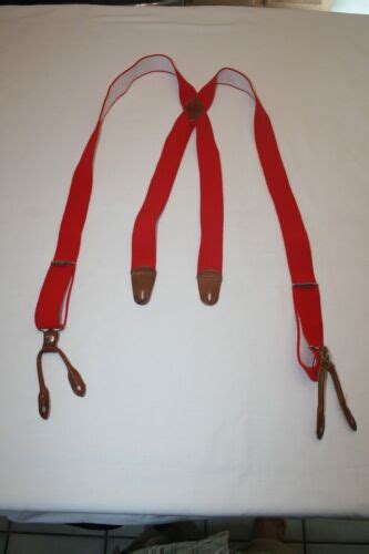 Vtg Ems Eastern Mountain Sports Suspenders Braces Leather Red Logger