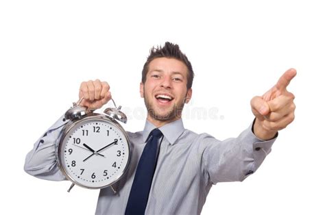 Man With Clock Trying To Meet The Deadline Isolated Stock Image Image