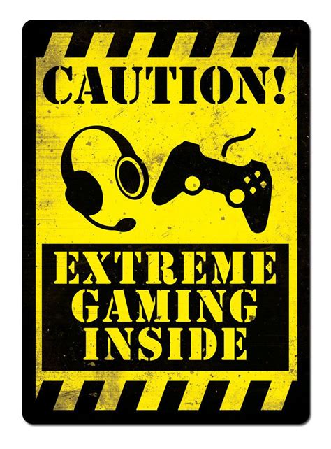 Caution Extreme Gaming Metal Wall Sign Plaque Art Inspirational Gamer