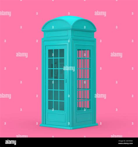 Classic British Blue Phone Booth In Duotone Style On A Pink Background