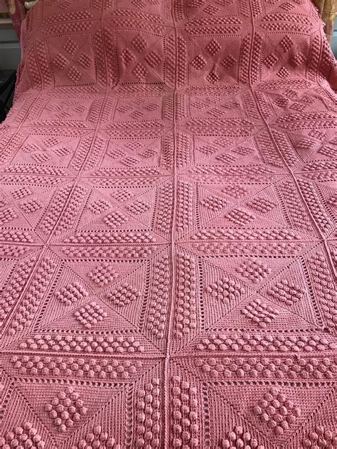 Hand Crochet Pink Cotton Bedcover Bedspread Quilt 580876