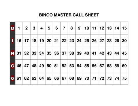 Printable Number Bingo Call Sheet Bingo Printable Bingo Cards Images