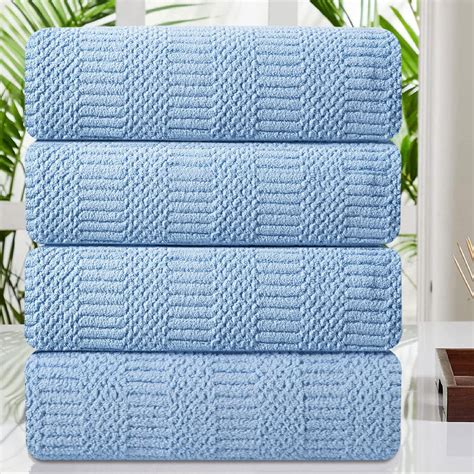 Jessy Home 4 Pack Large Bath Towel Set 600 Gsm Ultra Soft Oversized Blue Towel Set 35x70 Extra