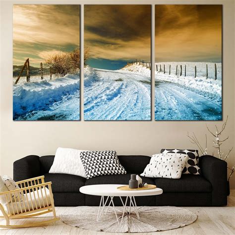 Winter Scenery Canvas Wall Art Dramatic Cloudy Brown Sky Canvas Print