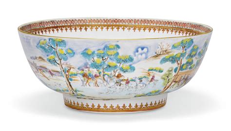 A Chinese Famille Rose Hunting Punch Bowl Qianlong Period 1736 1795 Christies