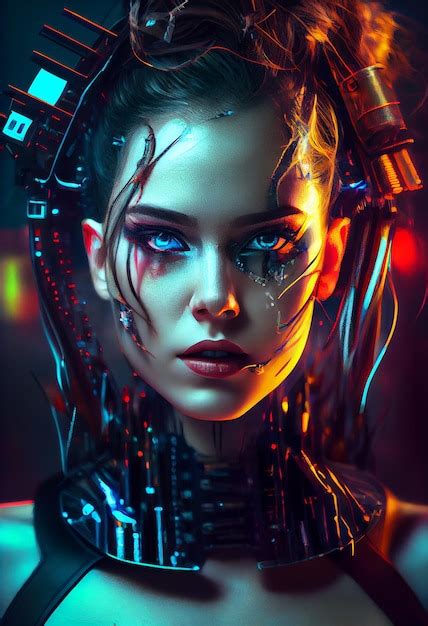 Premium Ai Image Photo Cyberpunk Woman Portrait Futuristic Neon Style Generate Ai