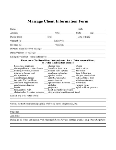 printable massage therapy consent form template printable templates