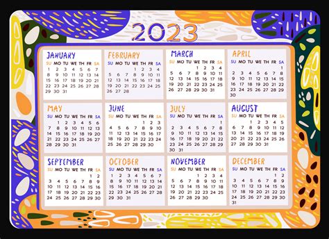 Calendario 2023 Calendario 2023 Colorido Calendario Mensual Con