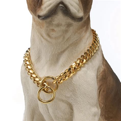 Gold 10121416mm Wide Strong Gold Stainless Steel Slip Dog Collar