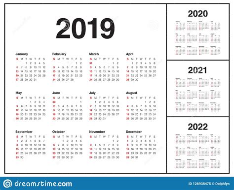 Año 2019 2020 2021 Plantilla Del Diseño Del Vector De 2022 Calendarios