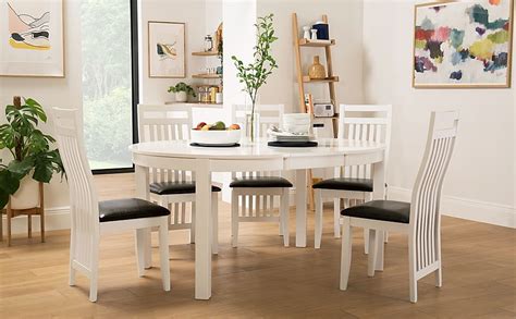Rated 4.5 out of 5 stars. Marlborough Round White Extending Dining Table with 6 Java ...