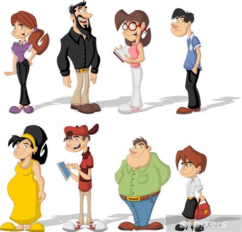 Fotomural Grupo De Personas De Dibujos Animados Lindos Felices Pixerses