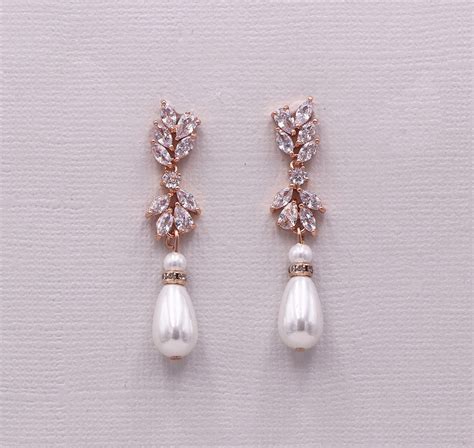 Bridal Jewelry Earrings Pearl Cz Wedding Earrings Bridal Etsy