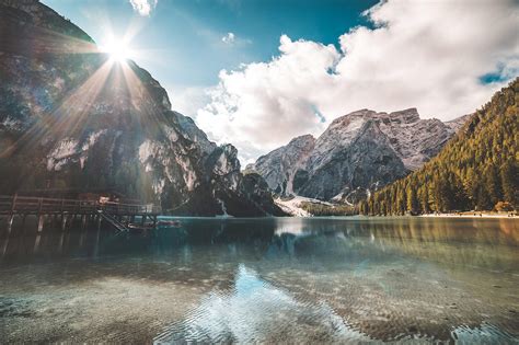 Morning At Lago Di Braies Pragser Wildsee Lake In Italy Free Stock