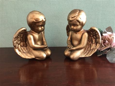 Vintage Gold Cherubs Ceramic Cherubs Golden Angels Angel Figurines