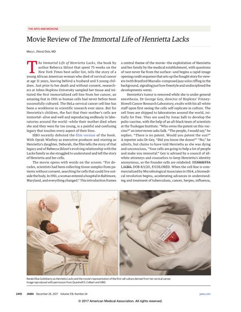 If you believed to learn about henrietta lacks and went to see it, you might end disappointingly. Movie Review of The Immortal Life of Henrietta Lacks ...