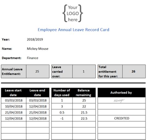 There is no need to record these days off on this record form. Auto Calculating Annual Leave Record Card | Platinum ...