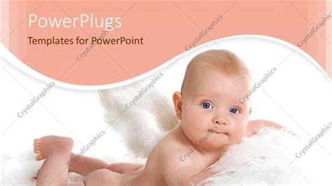 Powerpoint Template Cute Naked Baby Laying On Feathers Angel Peach Wave Border