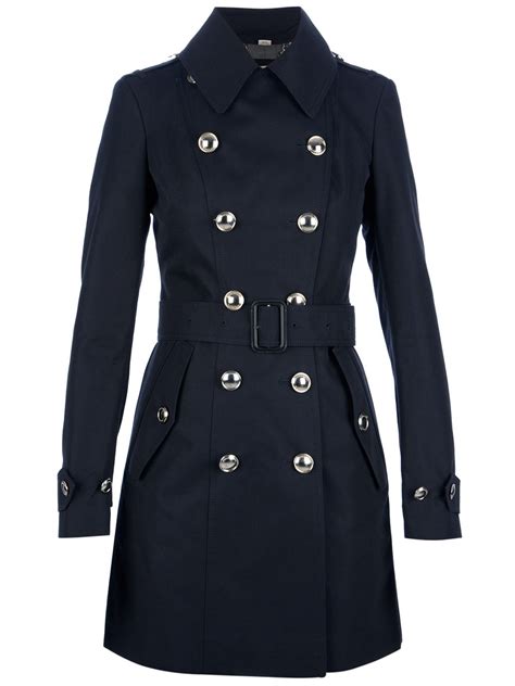 Burberry Double Breasted Trench Coat In Blue Navy Lyst