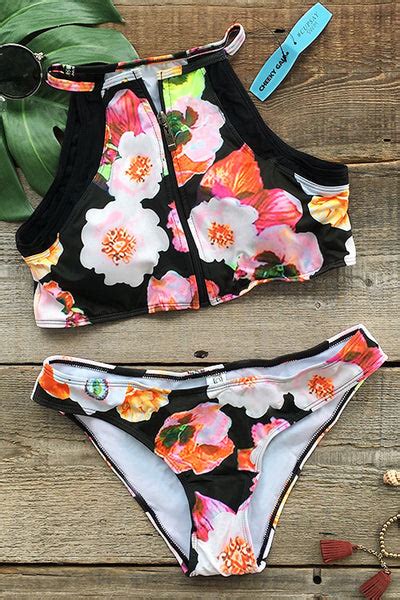 cupshe midnight garden floral tank bikini set