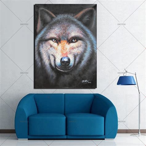 Artist Directly Supply High Quality Hand Painted Gray Wolf Oil Painting