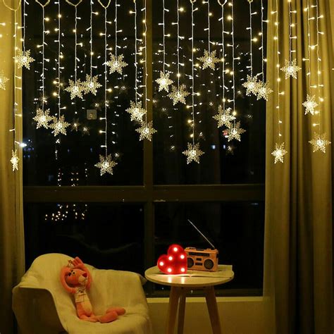 Led Snowflake Curtain Fairy String Twinkle Window Lights Etsy