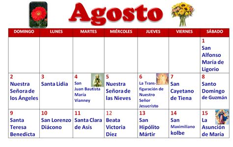 Agosto Calendario Con Nombres De Santos Nombres De Santos Del Mes De