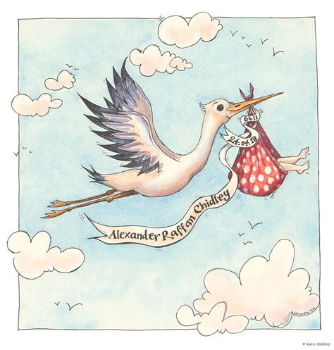 New Baby Stork Personalised Illustration Kate Chidley