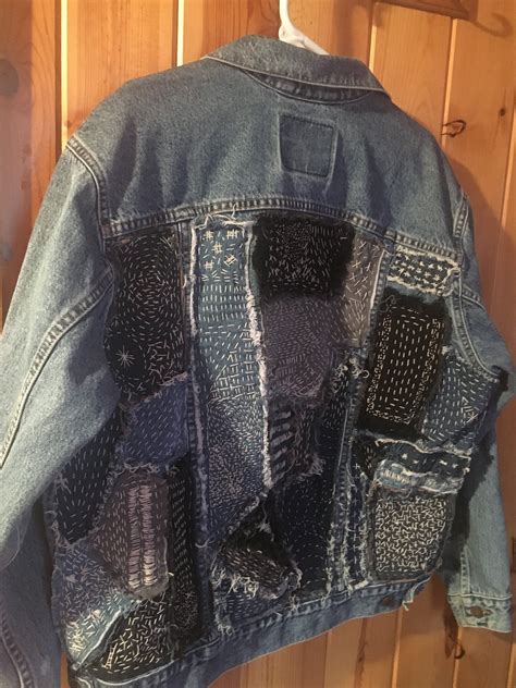 upcycled unisex sashiko boro inspired denim jean jacket etsy upcycled denim jacket jean