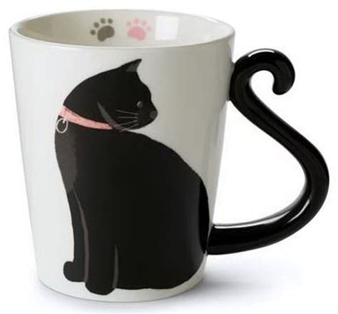 Cute Cat Mug For Coffee Or Tea Ceramic Cup For Cat Lovers With Black And White Kitty And Tail