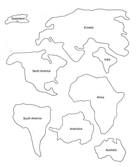 Blank Continents Map With Cut Out Labels Coloring Pages Learny Kids