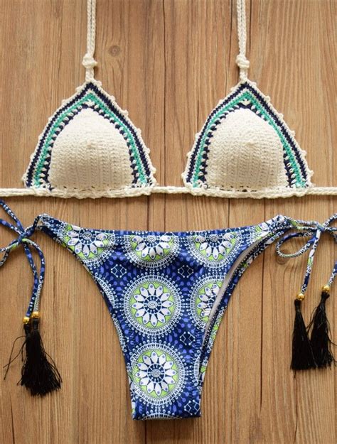 cute tassel tie up knit brazilian bikini set white top ropa ropa interior trajes de baño