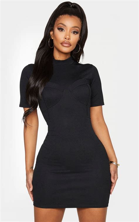 Shape Black Crepe Cup Detailed Bodycon Dress Prettylittlething