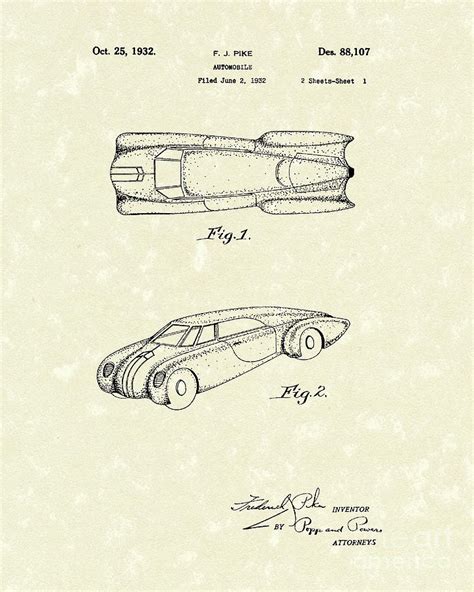Automobile 1932 Patent Art Drawing By Prior Art Design